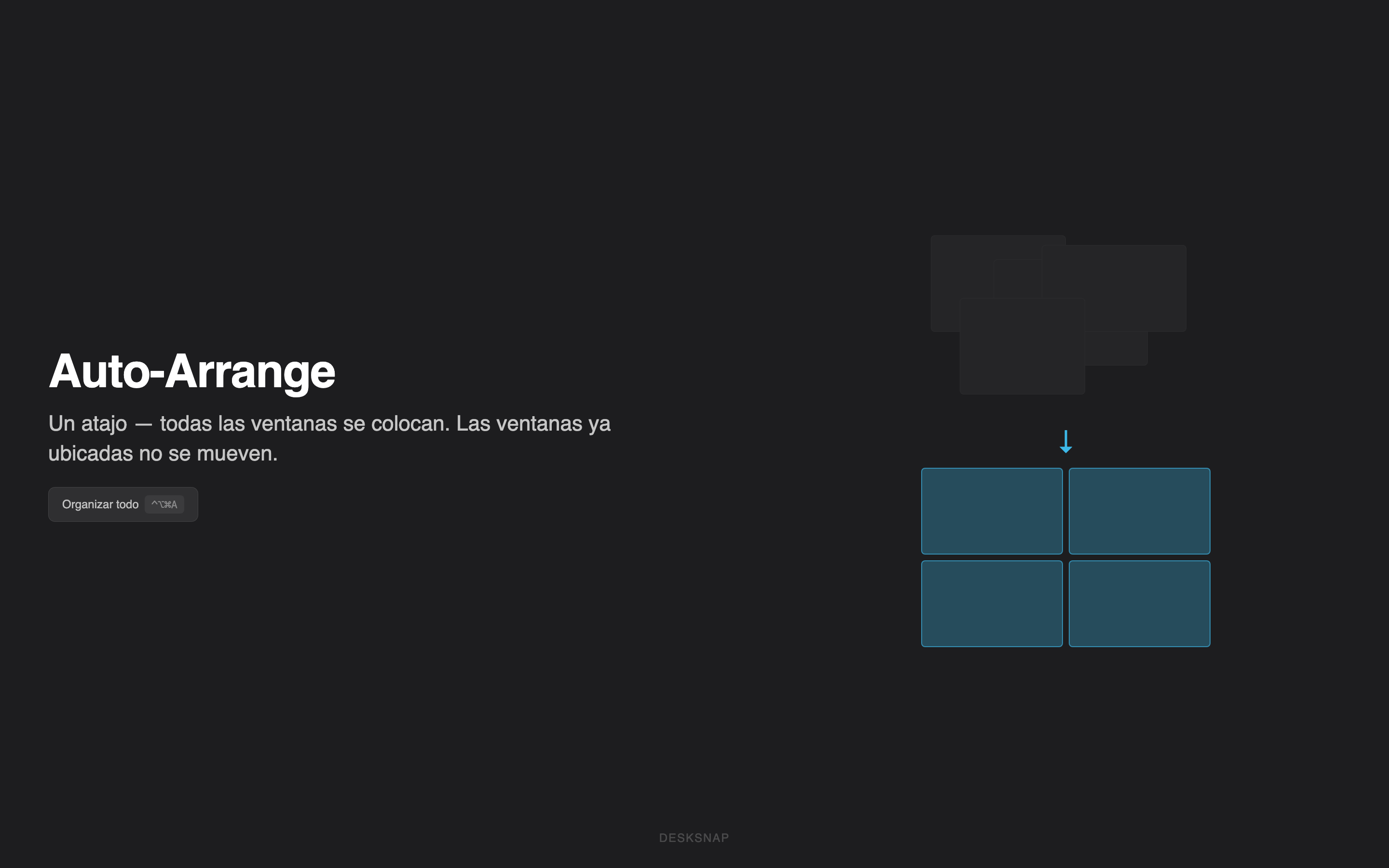 Desksnap Auto-Arrange: ventanas desordenadas se alinean en una rejilla perfecta con un atajo