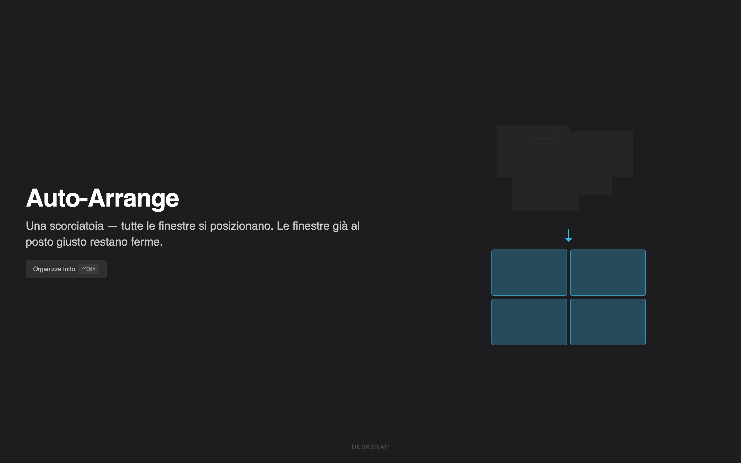 Auto-Arrange: finestre caotiche si allineano in una griglia 2x2 perfetta